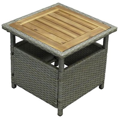 Gartentisch Beistelltisch Akazie/Polyrattan grau 45x45cm