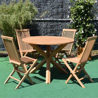 Gartenmöbelset 4 Klappstühle Alessandria + Tisch Ravenna rund Teakholz - Durchmess