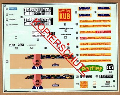 Heller 80789 Decalbogen Decals für Bausatz 1:24 Autobus TN6 C2 Paris