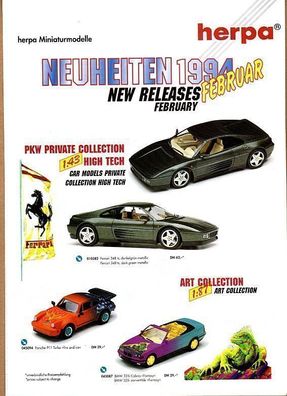 Herpa Neuheiten Prospekt Februar 1994 DIN A4 Katalog