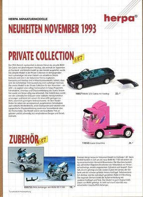 Herpa Neuheiten Prospekt November 1993 DIN A4 Katalog