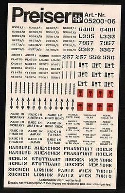 Preiser H0 1:87 Decals Naßschiebebilder 05200-06 Ladegut Transportkisten Zeichen NE