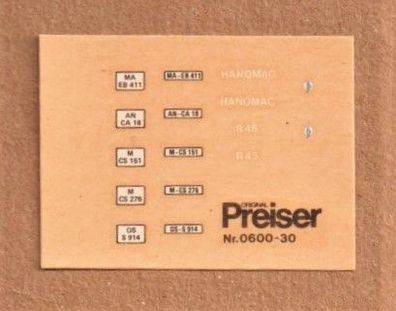 Preiser H0 1:87 Decals Naßschiebebilder 0600-30 für Hanomag R45 Schlepper