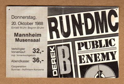 RUN DMC Puplic Enemy Derek B Eintrittskarte Konzertkarte Ticket 1988 Mannheim