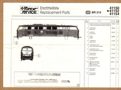 Roco H0 Service Ersatzteil-Liste für 41150 41152 41154 BR215 Diesellok DB