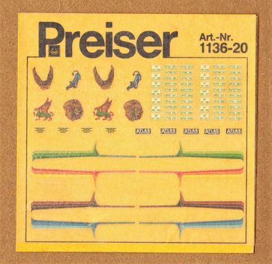 Preiser H0 1:87 Decals Naßschiebebilder 1136-20 Atlas Schausteller LKW NEU Unbenutz