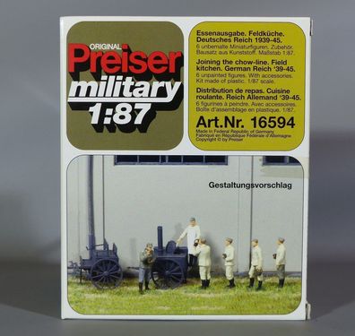 Preiser military H0 16594 Essenausgabe Feldküche Wehrmacht 1939-45 Biwak NEU OVP