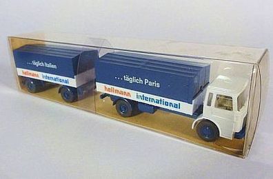 Wiking H0 424 MAN LKW Hellmann international Italien Paris Planen-Lastzug NEU OVP