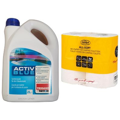 11,70EUR/1l ACTIV BLUE 2 Liter Sanitärzusatz inkl Camp4 Toilettenpapier - 2-lagig - 4