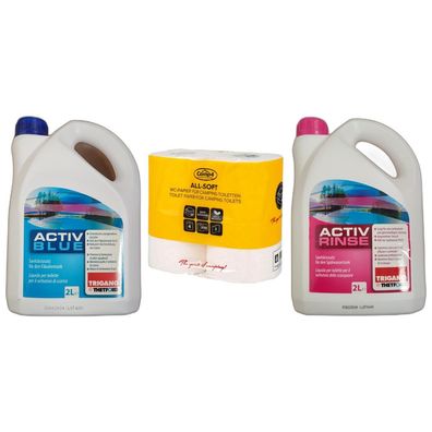 ACTIV BLUE und RINSE je 2 Liter + Camp4 Toilettenpapier -4 Rollen