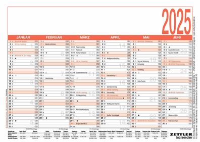 Zettler 602529 Tafelkalender - A6 quer, 6 Monate / 1 Seite, Karton