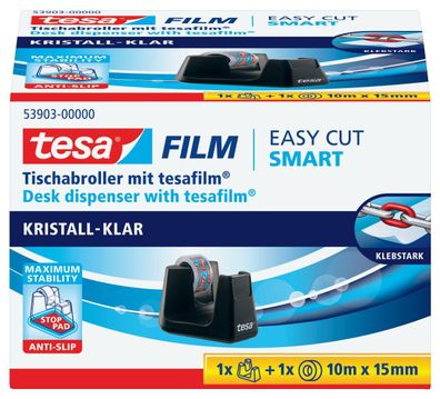 tesa® 53903-00000-00 Tischabroller Easy Cut® Smart ecoLogo® - inkl. 1 Rolle Klebef