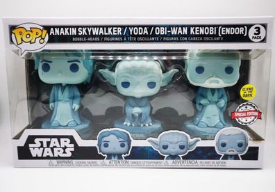 Funko Pop Anakin Skywalker Yoda Obi-Wan Kenobi (Endor) Star Wars 3Pack Glows Neu