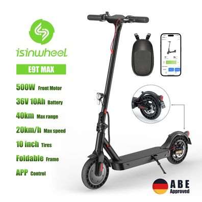 Isinwheel E9TMax Elektroroller 500W, Reichweite 40km, Straßenzertifizierung ABE