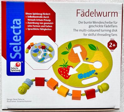 Selecta Kleinkindwelt Fädelwurm Lernspielzeug Holzspielzeug 62061 Motorikspiel