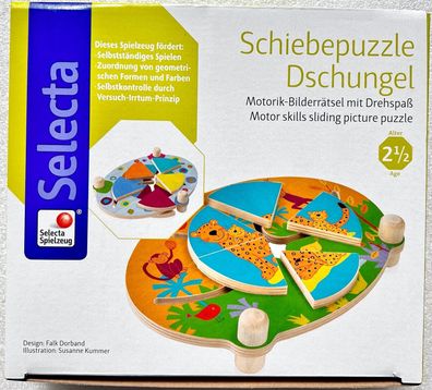 Selecta Kleinkind Schiebepuzzle Dschungel Lernspielzeug Holzspielzeug 62062 Neu