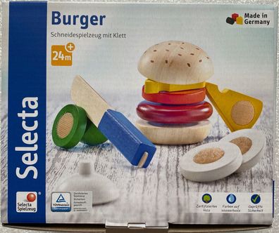 Selecta Kleinkindspiel Burger Motorikspielzeug Holzspielzeug 12 Teile Neu 62068
