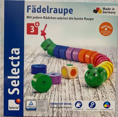 Selecta Spiel & Puzzle Fädelraupe Würfelspiel Holzspielzeug Kleinkindspiel 63005