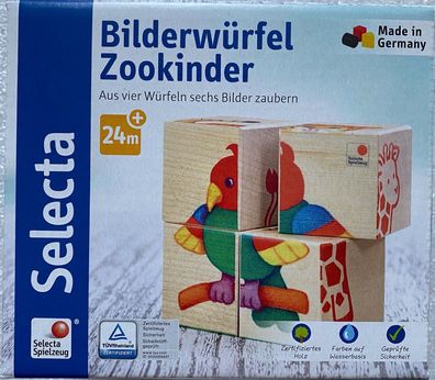 Selecta Spiel Puzzle Bilderwürfel Zookinder Holzspielzeug Kleinkindspiel 62050