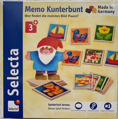 Selecta Spiel & Puzzle Memo Kunterbunt Legespiel Holzspielzeug Kinderspiel 63017