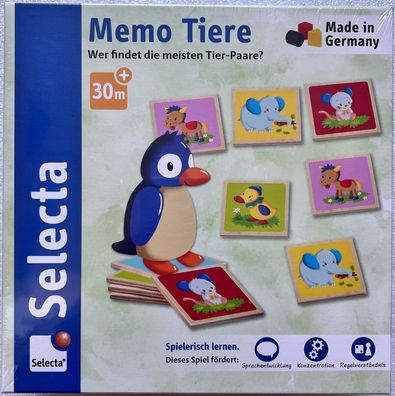 Selecta Spiel & Puzzle Memo Tiere Legespiel Holzspielzeug Kinderspielzeug 63023