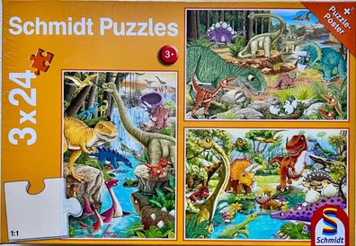 Spaß mit Dinosaurier Puzzle Schmidt 3 x 24 Teile Legespiel Geduldspiel 56465