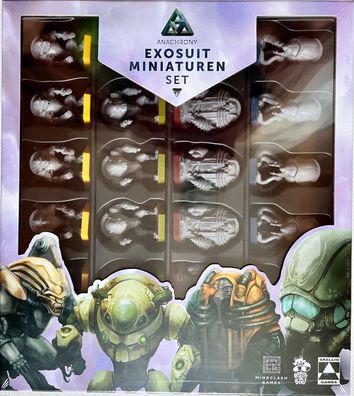 Anachrony Exosuit Miniaturen Set Skellig Games Brettspiel Kennerspiel Strategie