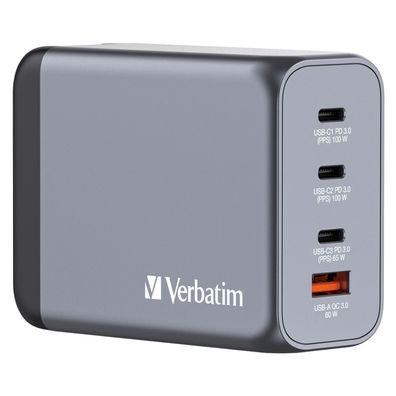 Verbatim 32204 GaN-Ladegerät 200W, 1x USB-A , 3x USB-C, grau