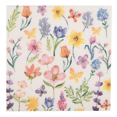 Clayre & Eef Servietten Papier 20er Set 33x33 cm Weiß Rosa Blumen (Gr. 33x33 cm (20))