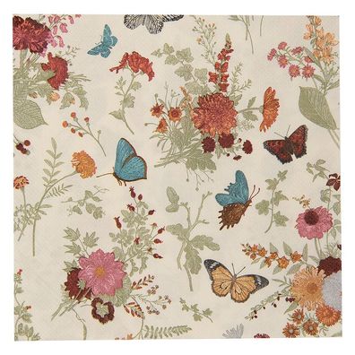 Clayre & Eef Servietten Papier 20er Set 33x33 cm Beige Blumen (Gr. 33x33 cm (20))