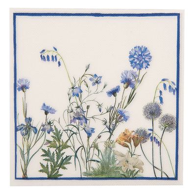 Clayre & Eef Servietten Papier 20er Set 33x33 cm Weiß Blau Blumen (Gr. 33x33 cm (20))