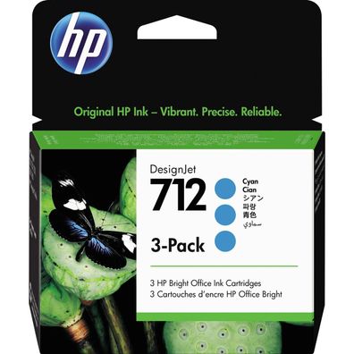 HP 3ED77A HP 712 (3ED77A) cyan Druckerpatronen, 3er-Set