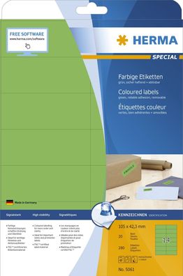 Herma 5061 5061 Etiketten - grün, 105 x 42,3 mm, Papier, matt, 280 Stück, ablösbar