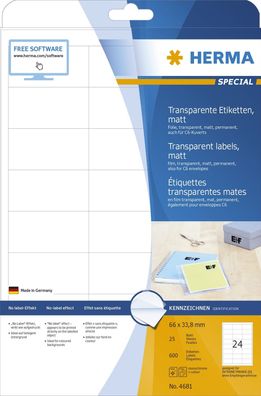 HERMA Folien-Etiketten Special, 66 x 33,8 mm, transparent