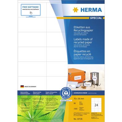 HERMA 10728 HERMA Universal-Etiketten Recycling, 70 x 36 mm