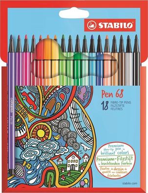 Stabilo Fasermaler Pen 68, 18er Karton-Etui