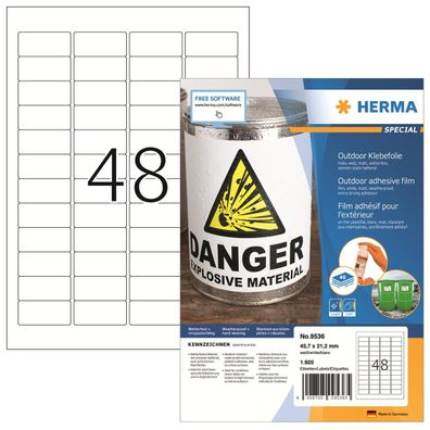 HERMA Etik. A4 Outdoor Klebefolie weiß 45,7x21,2mm 1920 St
