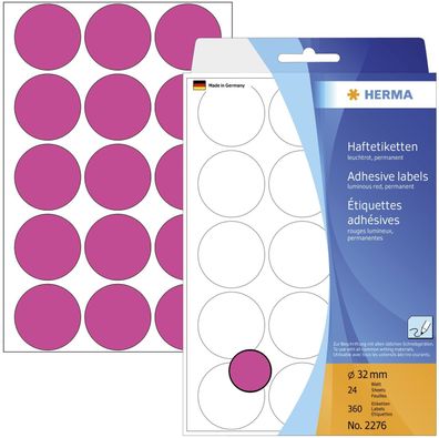 Herma 2276 Vielzwecketiketten rot Ø 32 mm rund Papier matt 360 St