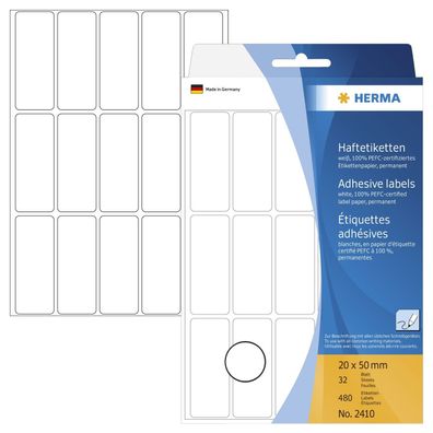 Herma 2410 2410 Vielzwecketiketten - weiß, 20x50 mm,