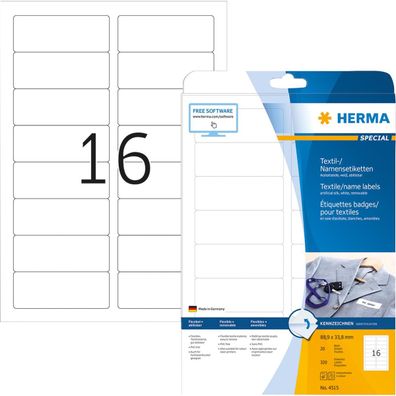 HERMA Textil/Namensetiketten A4 88,9x33,8mm weiß 320St