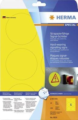 HERMA Signal-Etiketten Special, Durchmesser: 85 mm, gelb