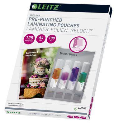 Leitz 33878 33878 Folientasche 125 Micron für A4 mit Lochung 100 Stück