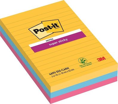 Post-it® SuperSticky 4690-S3R Haftnotiz Super Sticky Notes - 101 x 152 mm, liniert