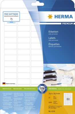 Herma 4336 Etiketten Premium A4 weiß 35,6x16,9 mm Papier matt 2000 St