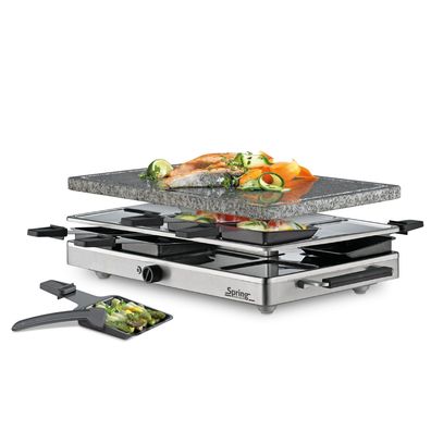 SPRING 3267410001 Raclettegrill mit Granitsteinplatte 8 Pfännchen 1200 Watt Edelst