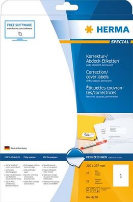 HERMA 4230 Korrektur-/Abdeck-Etiketten Special, 210 x 297 mm