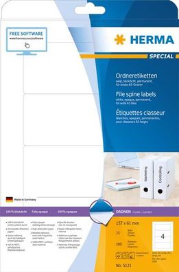 HERMA Ordnerr?cken-Etiketten Special, 157 x 61 mm, weiá