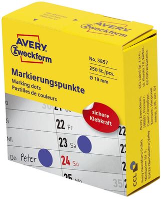 Avery Zweckform® 3857 3853 Markierungspunkte - Ø 19 mm, Spender mit 250 Etiketten,