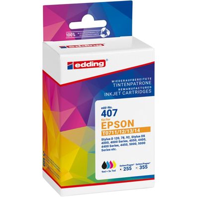 edding Tintenpatrone 18-407-01 wie Epson T0711/12/13/14 sw/c/m/y 4St