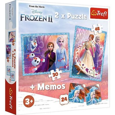 TREFL 93335 Puzzle 2in1 + Memo Disney Frozen - 34 + 48Teile 2x12 Memokarten